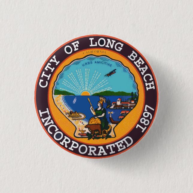 Seal of Long Beach, California 3 Cm Round Badge (Front)