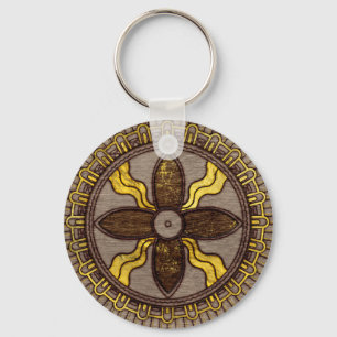 Seal of Shamash - Wood burned with gold accents Key Ring