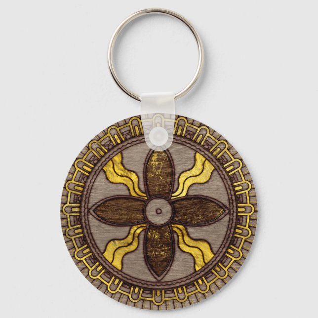 Seal of Shamash - Wood burned with gold accents Key Ring (Front)