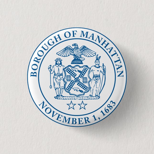 Seal of the Borough of Manhattan, NYC 3 Cm Round Badge (Front)