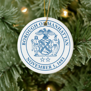 Seal of the Borough of Manhattan, NYC Ceramic Tree Decoration