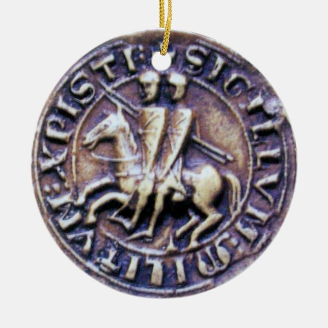 SEAL OF THE KNIGHTS TEMPLAR MONOGRAM gem  grey Ceramic Tree Decoration (Front)