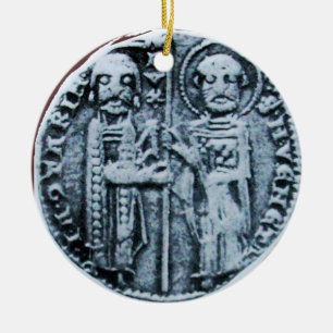 SEAL OF THE KNIGHTS TEMPLAR MONOGRAM gem purple Ceramic Tree Decoration