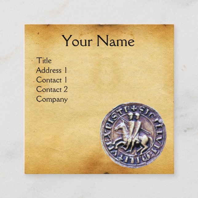 SEAL OF THE KNIGHTS TEMPLAR MONOGRAM parchment Square Business Card (Front)