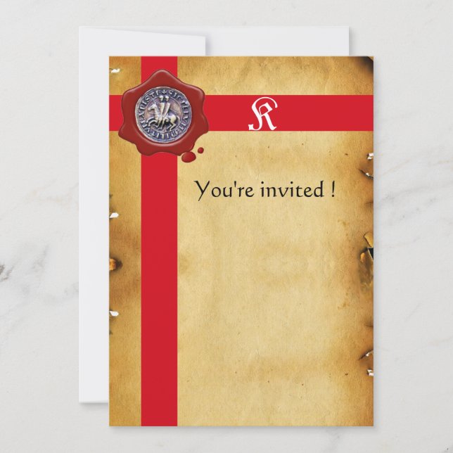 SEAL OF THE KNIGHTS TEMPLAR, Red Wax Monogram,Felt Invitation (Front)
