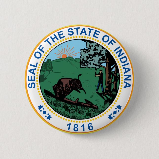 Seal of the State of Indiana 6 Cm Round Badge (Front)