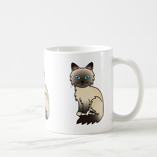 Seal Point Birman / Ragdoll Cat Cartoon Drawing Coffee Mug (Right)
