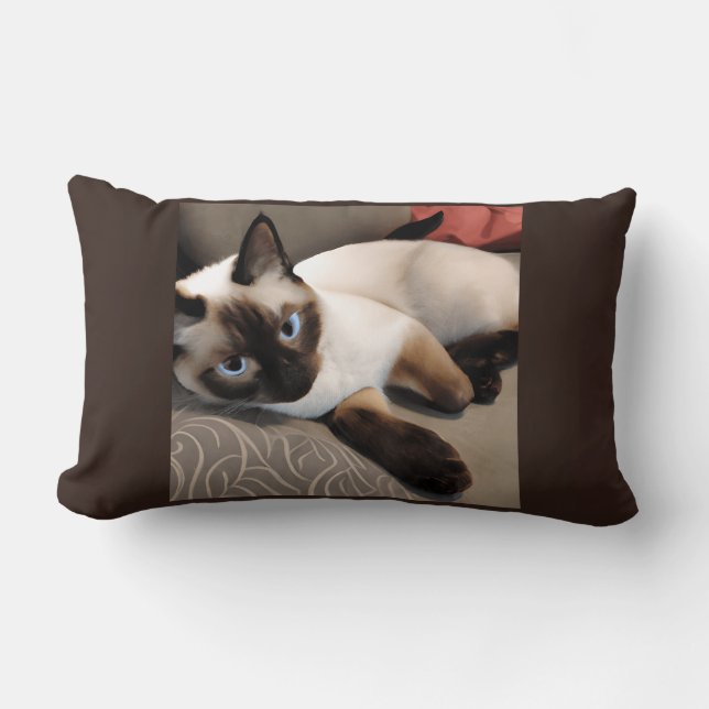 Seal Point Siamese Digital Portrait Lumbar Cushion (Front)