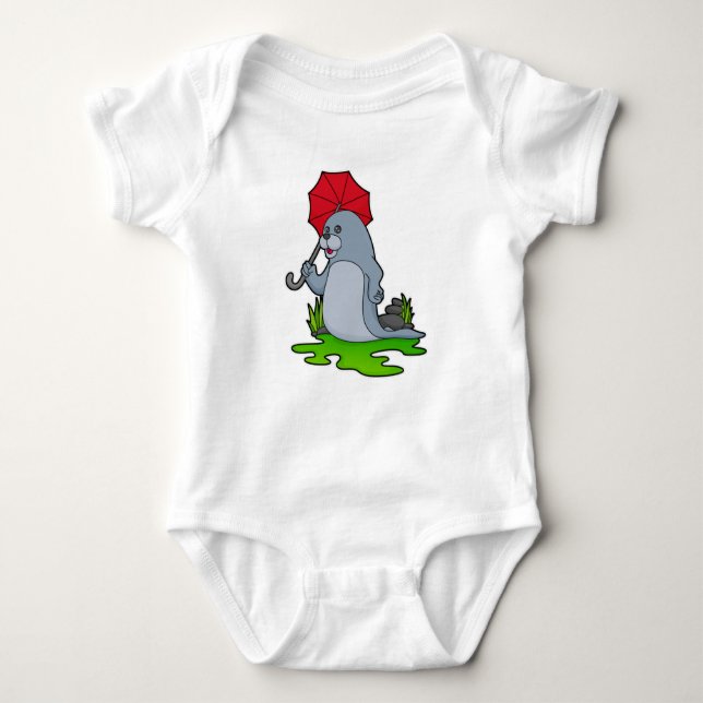 Seal Raining Umbrella Baby Bodysuit (Front)