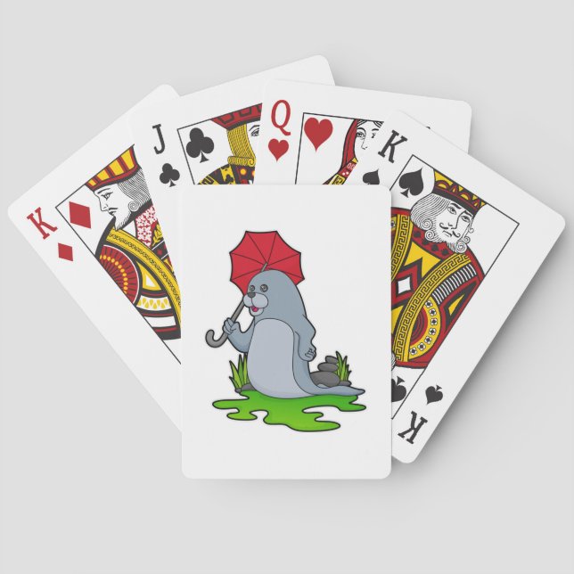 Seal Raining Umbrella Playing Cards (Back)