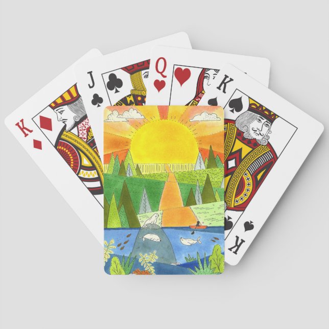Seal River Kayak Sunrise Have a Nice Day Playing Cards (Back)