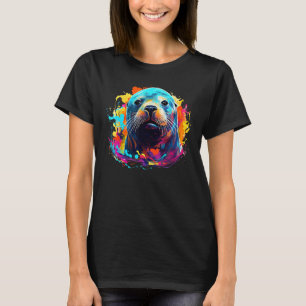 Seal Sea Animal Lover Colourful Splash Art T-Shirt