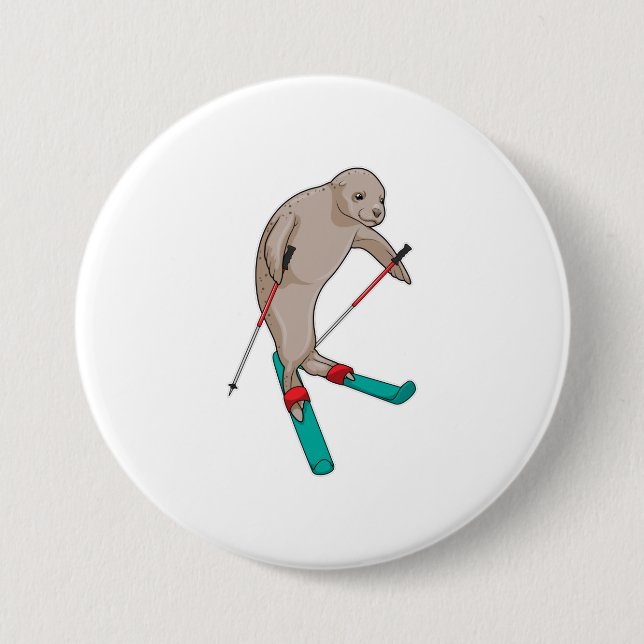 Seal Skier Ski 7.5 Cm Round Badge (Front)