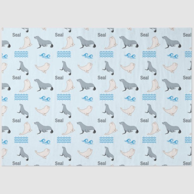 Seal & water waves pattern on blue tissue paper (Front)
