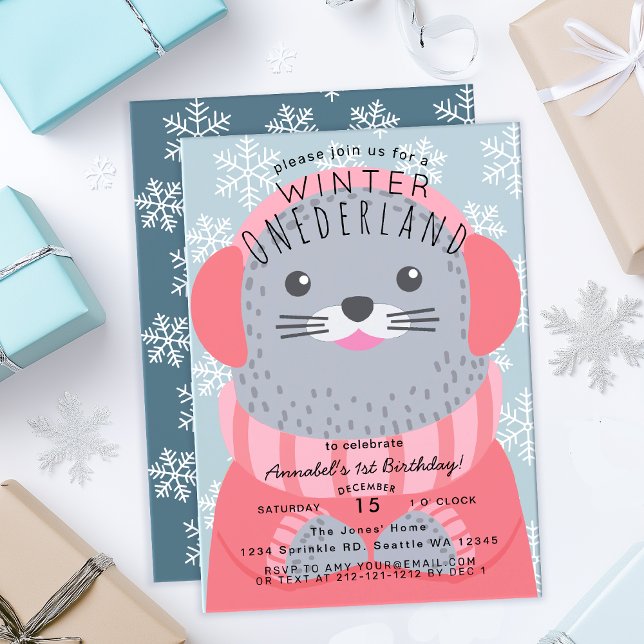 Seal Winter Onederland Kids Birthday Invitation (Creator Uploaded)