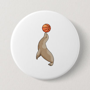 Seal with Basketball 7.5 Cm Round Badge