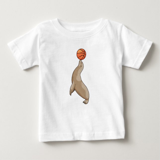 Seal with Basketball Baby T-Shirt (Front)