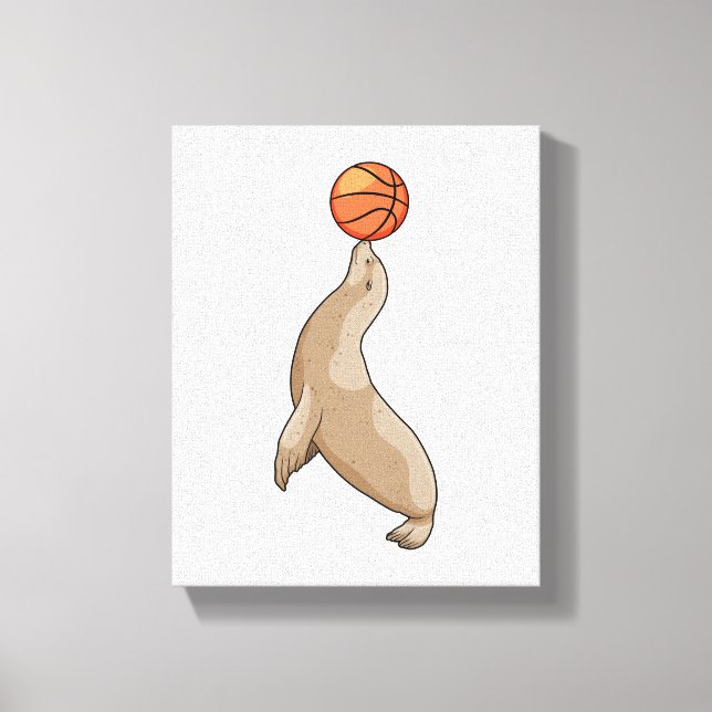 Seal with Basketball Canvas Print (Front)