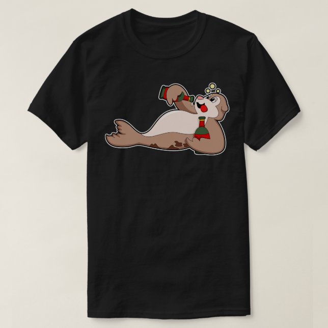 Seal with Bottle of Beer T-Shirt (Design Front)