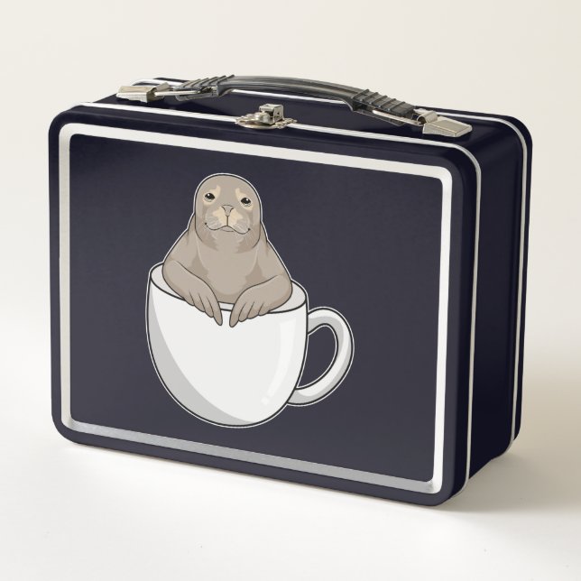 Seal with Coffee cup Metal Lunch Box (Front)