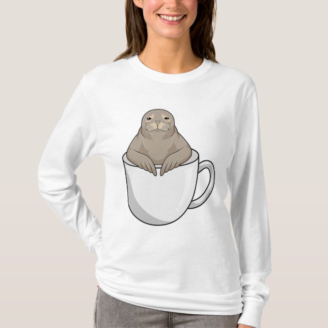 Seal with Coffee cup T-Shirt (Front)