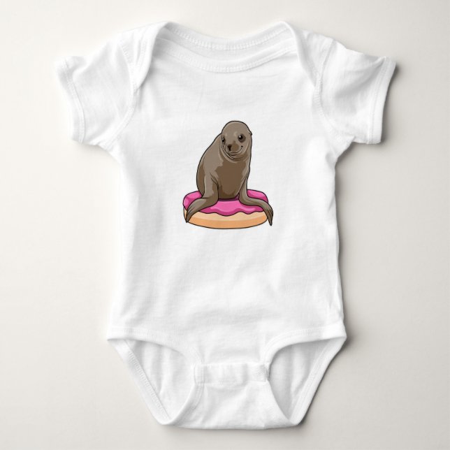 Seal with Doughnut Baby Bodysuit (Front)
