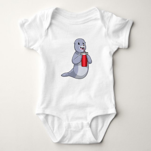 Seal with Drinking cup Baby Bodysuit (Front)