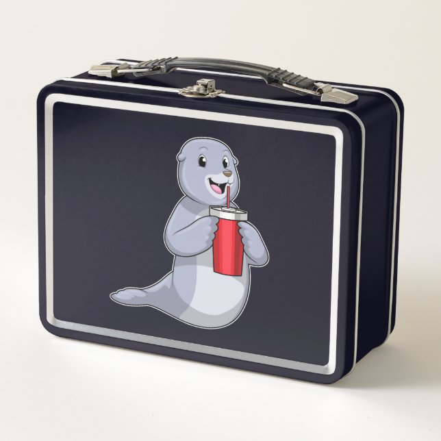 Seal with Drinking cup Metal Lunch Box (Front)