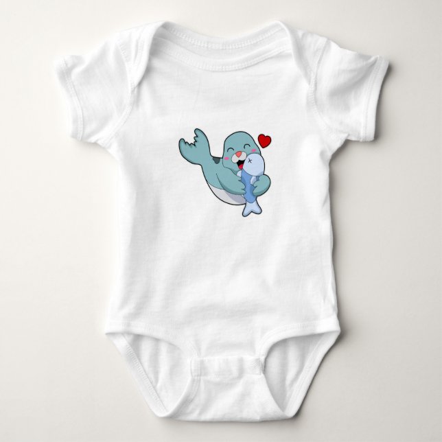 Seal with Fish Baby Bodysuit (Front)