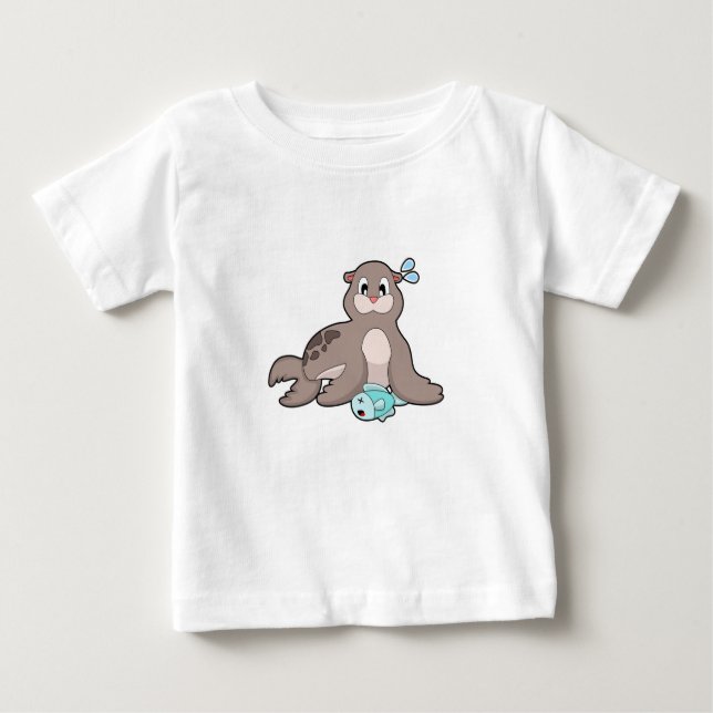 Seal with Fish Baby T-Shirt (Front)
