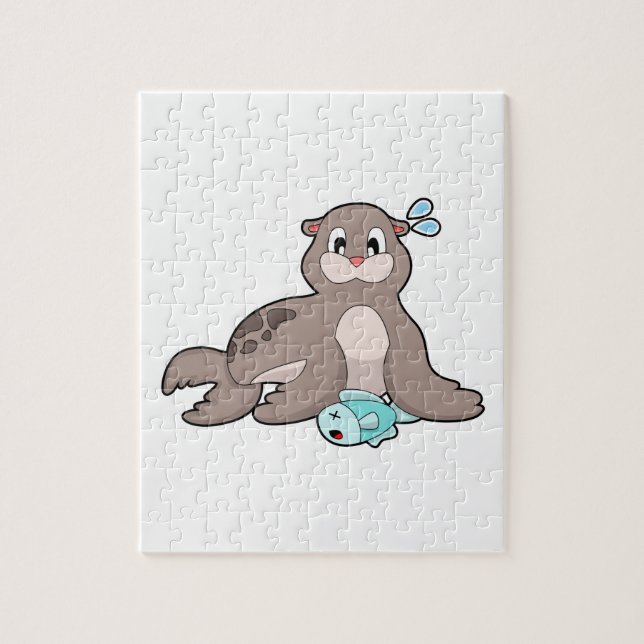 Seal with Fish Jigsaw Puzzle (Vertical)