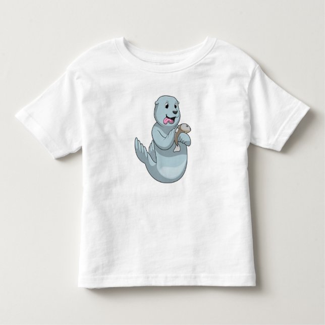 Seal with Fish Toddler T-Shirt (Front)