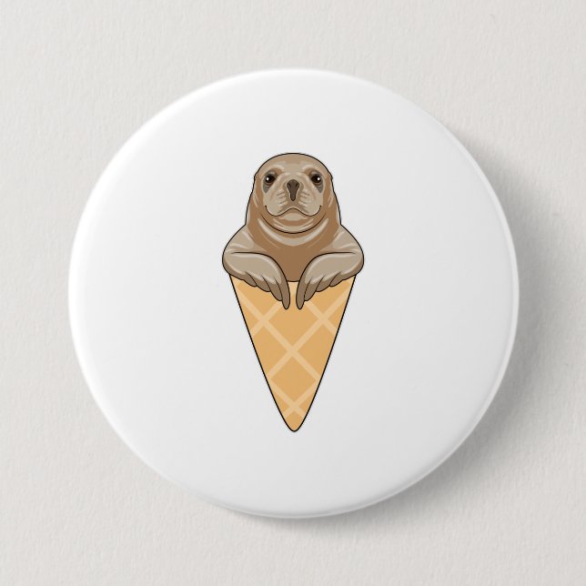 Seal with Ice cream cone 7.5 Cm Round Badge (Front)