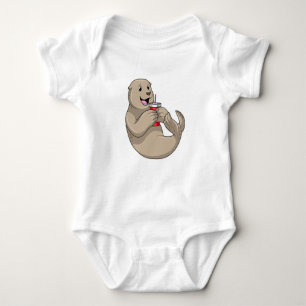 Seal with Mug with Straw Baby Bodysuit
