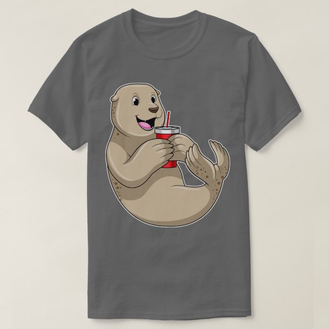Seal with Mug with Straw T-Shirt (Design Front)