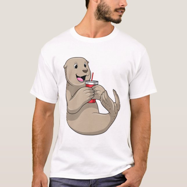Seal with Mug with Straw T-Shirt (Front)