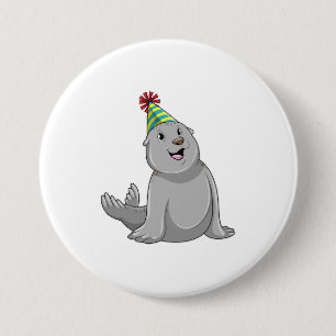 Seal with Party hat Party 7.5 Cm Round Badge