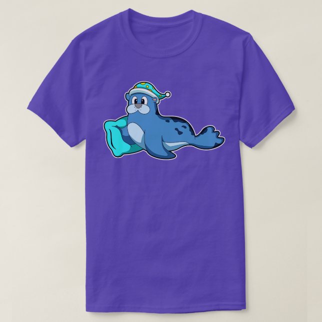 Seal with Pillow and Sleeping cap T-Shirt (Design Front)