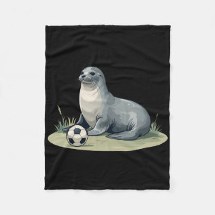 Seal With Soccer Ll Animal Illustration Fleece Blanket