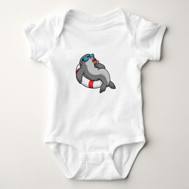 Seal with Swim ring & Drink Baby Bodysuit (Front)