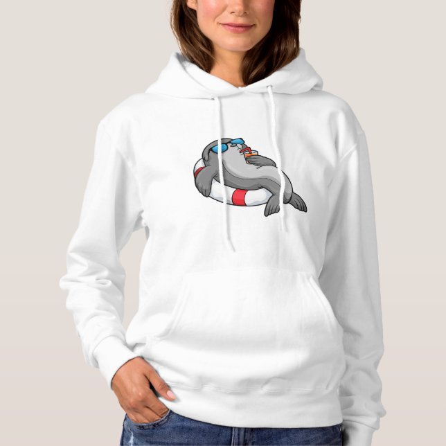 Seal with Swim ring & Drink Hoodie (Front)