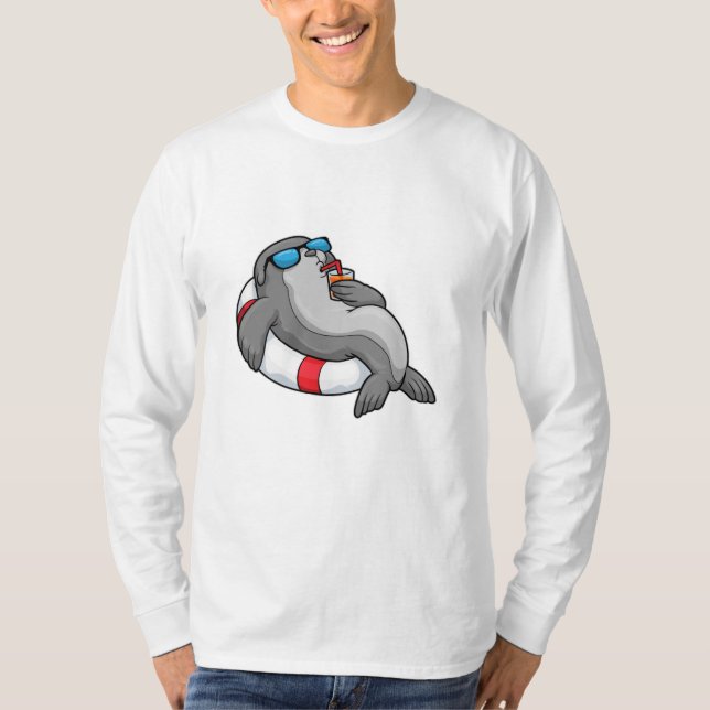 Seal with Swim ring & Drink T-Shirt (Front)