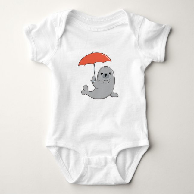 Seal with Umbrella Baby Bodysuit (Front)