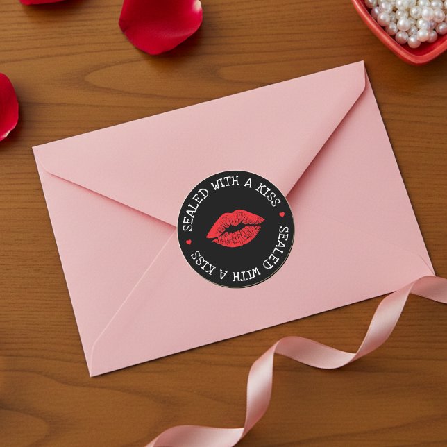 Sealed with a Kiss Black & Red Lip Valentine's Day Classic Round Sticker (Sealed with a Kiss Black & Red Lip Valentine's Day Classic Round Sticker
)