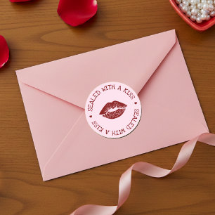Sealed with a Kiss Pink & Red Lips Valentine's Day Classic Round Sticker