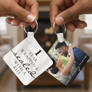 Sealed with a Kiss White 1st Birthday Anniversary Key Ring