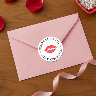 Sealed with a Kiss White & Red Lip Valentine's Day Classic Round Sticker