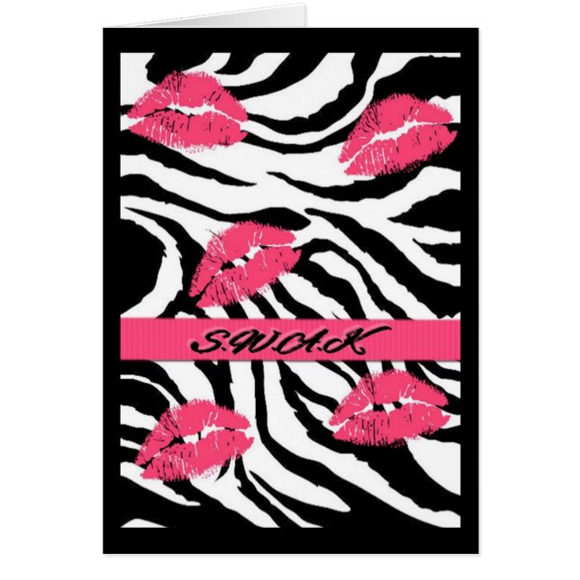Sealed With A Kiss Zebra Stripe Note Card (Front)