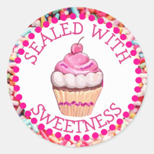 Sealed with Sweetness Pink Cupcake Stickers