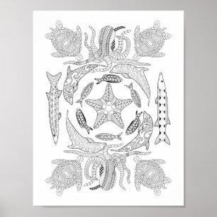 Sealife Adult Colouring Poster